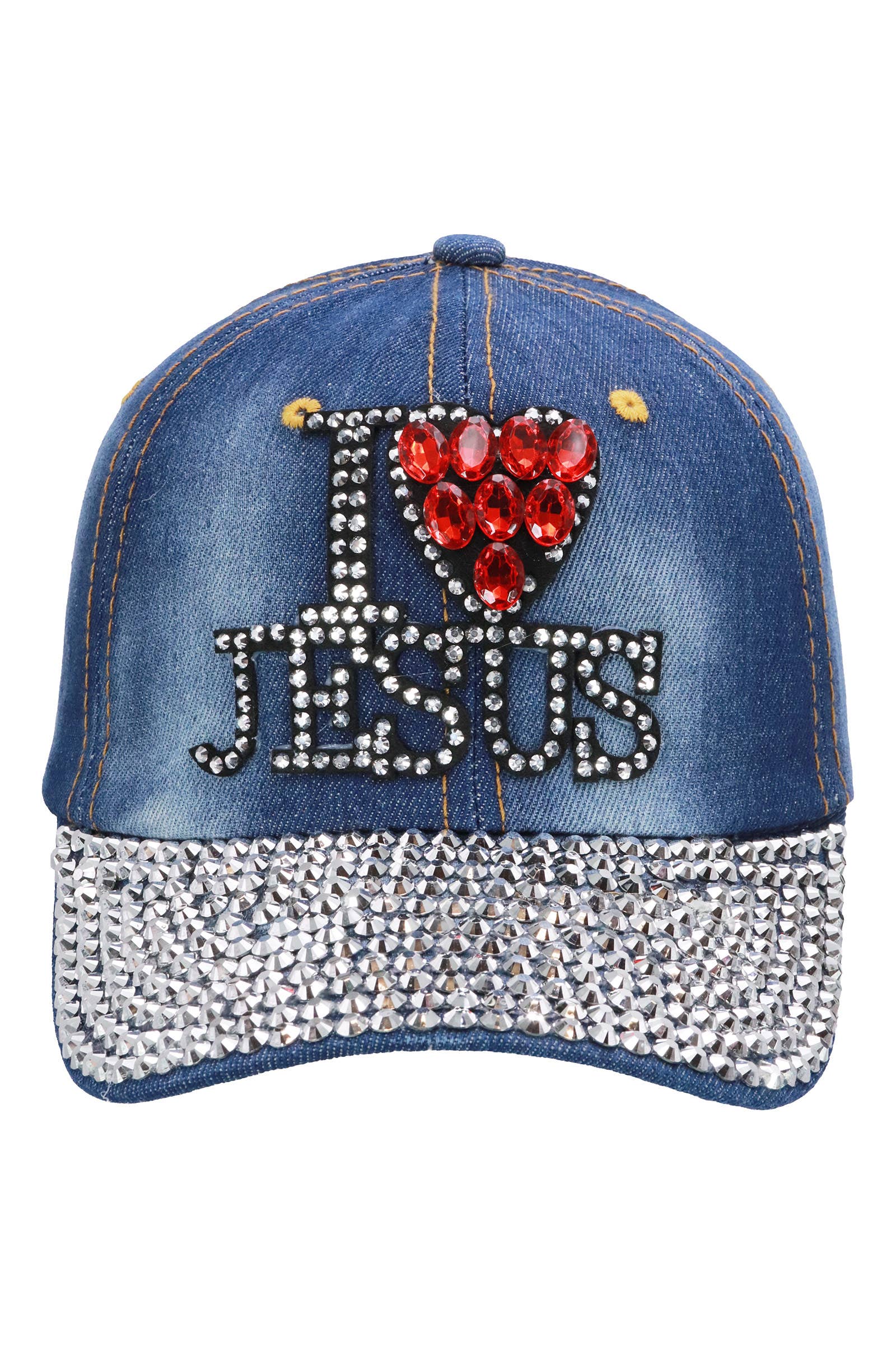 I Love Jesus Bling Rhinestone Denim Cap