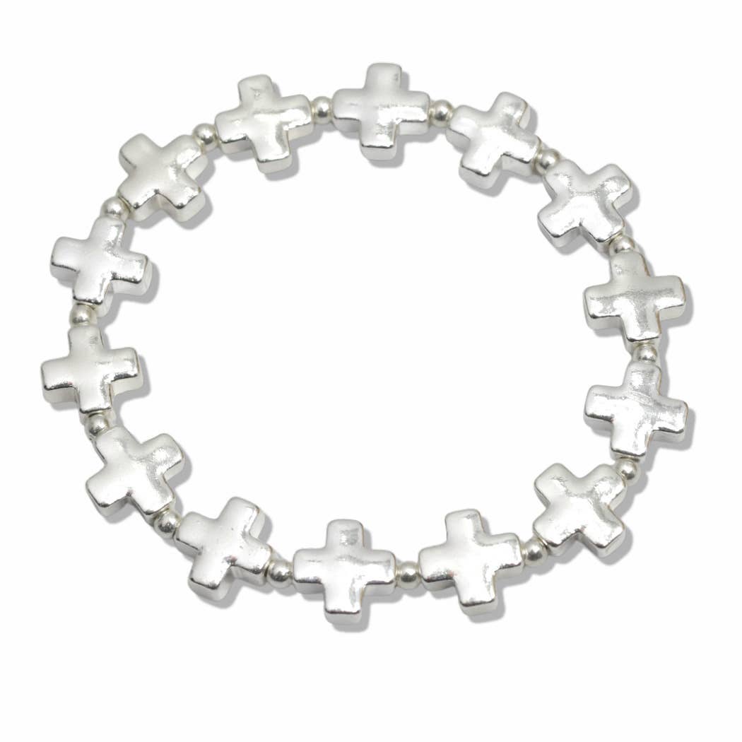 CROSS BEADED STRETCH BRACELET - Two Colors - Two tones