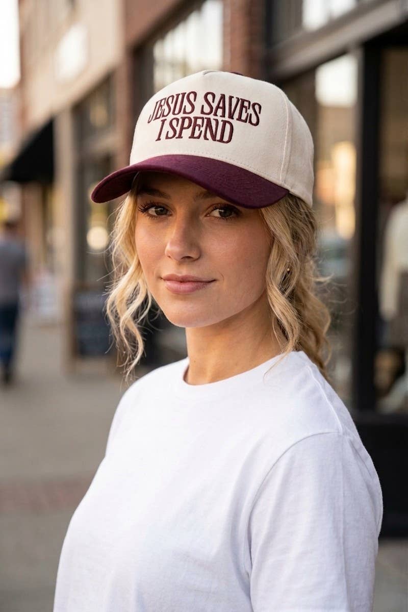 Jesus Saves, I Spend Two-Tone Canvas Cotton Cap – Funny Christian Hat with Adjustable Fit