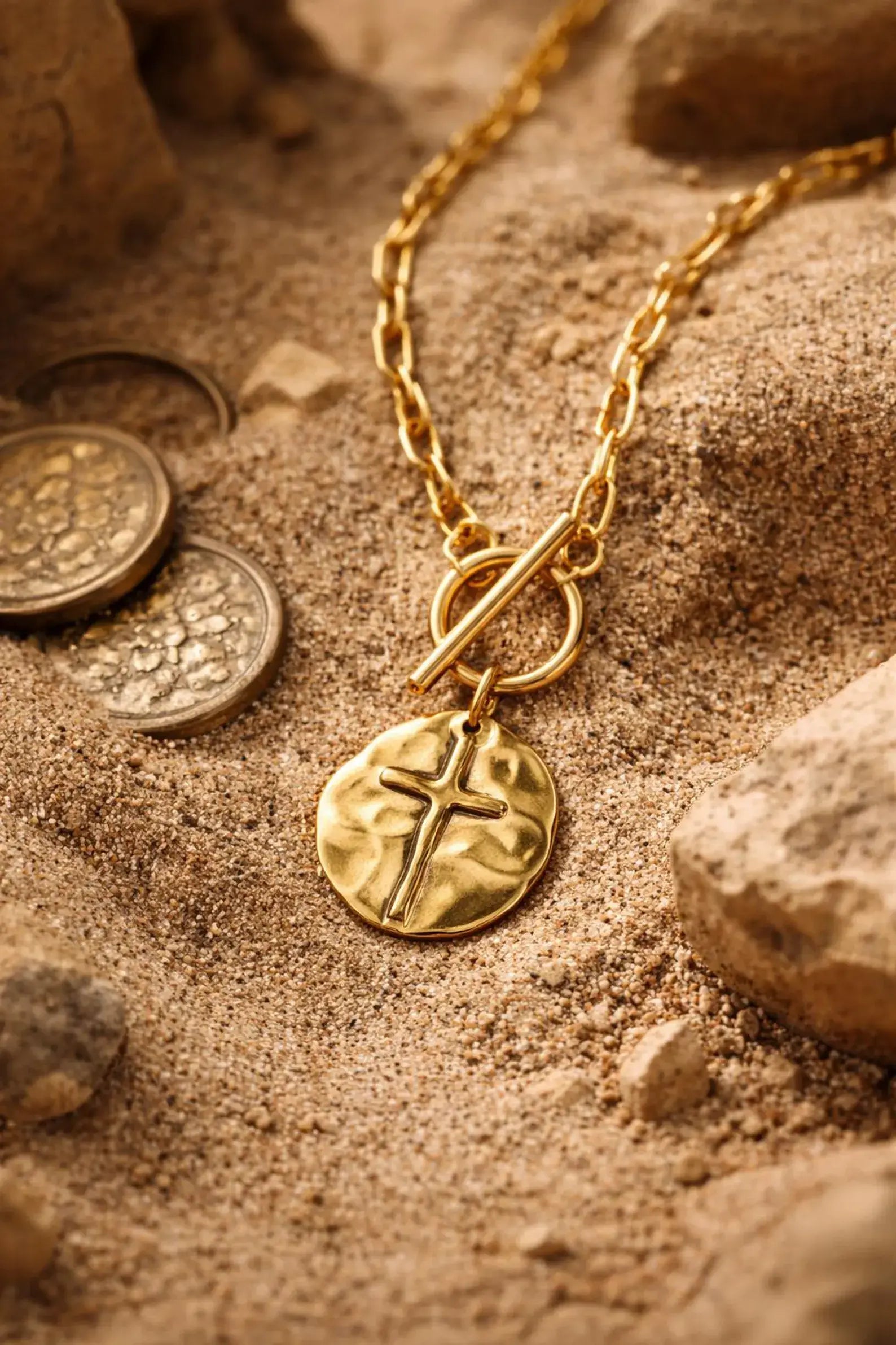 Faith Endures Cross Necklace – Gold Paperclip Chain 18"