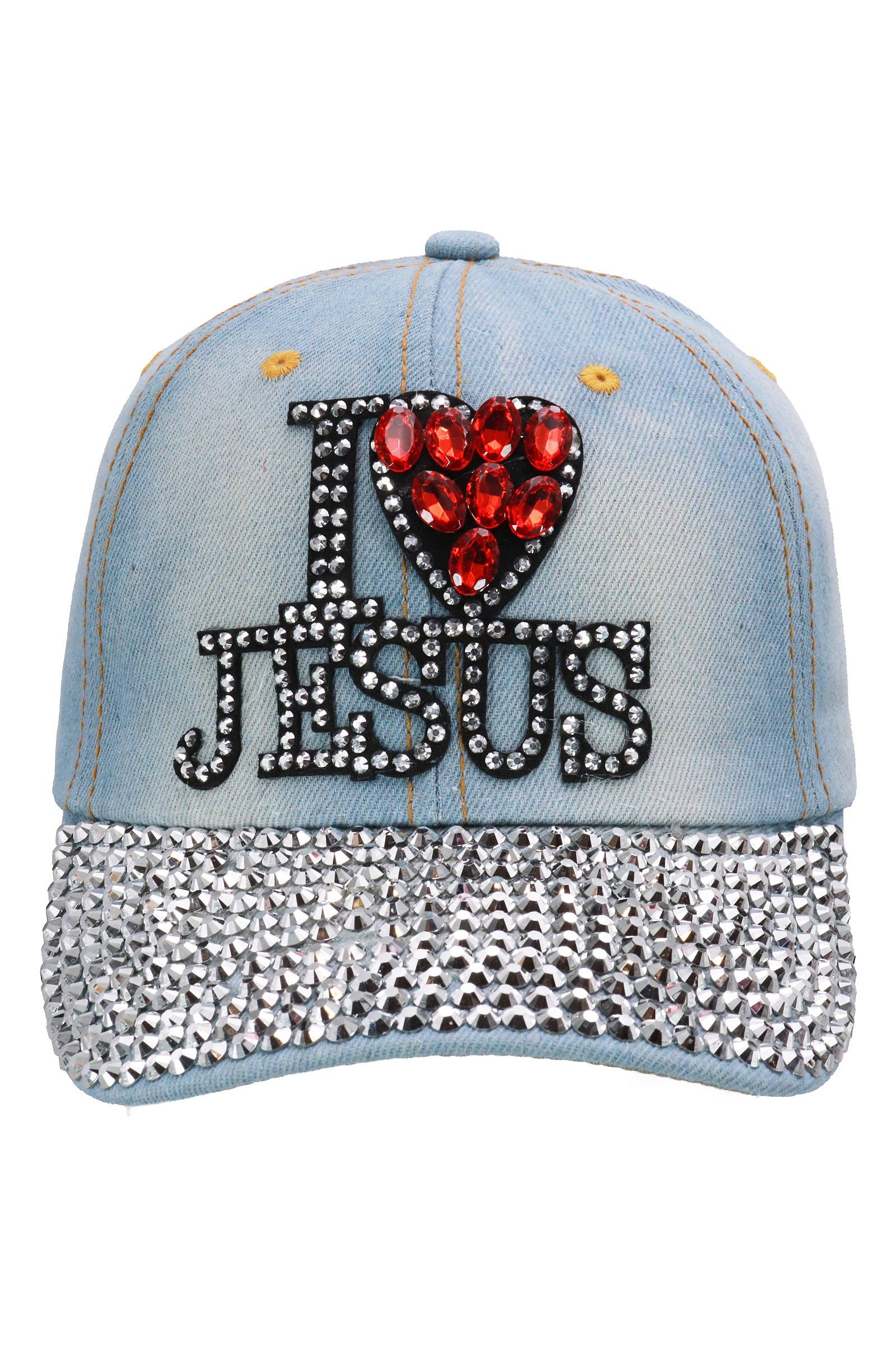 I Love Jesus Bling Rhinestone Denim Cap