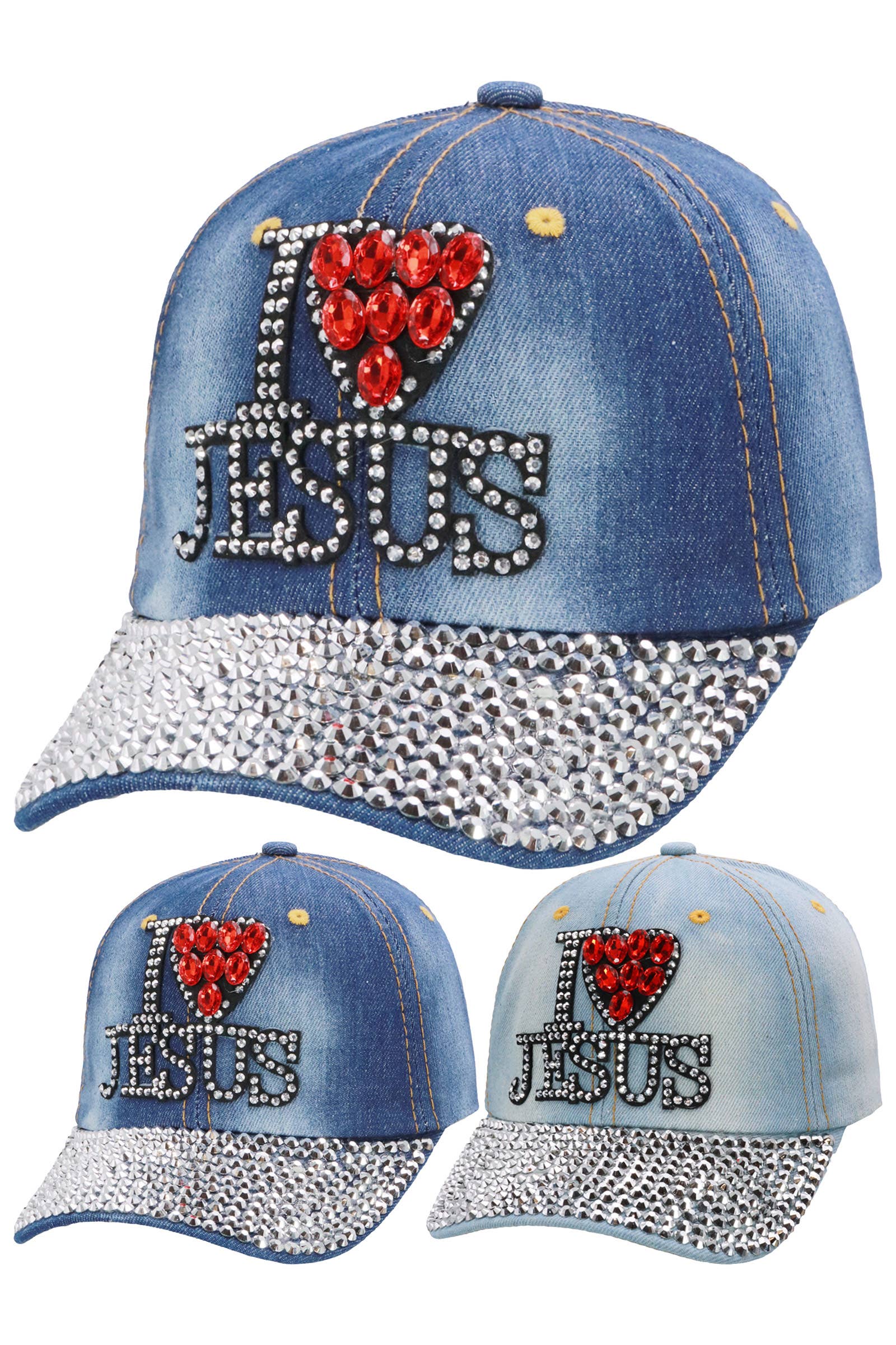 I Love Jesus Bling Rhinestone Denim Cap