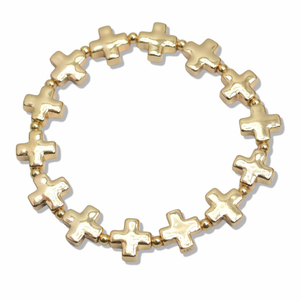 CROSS BEADED STRETCH BRACELET - Two Colors - Two tones