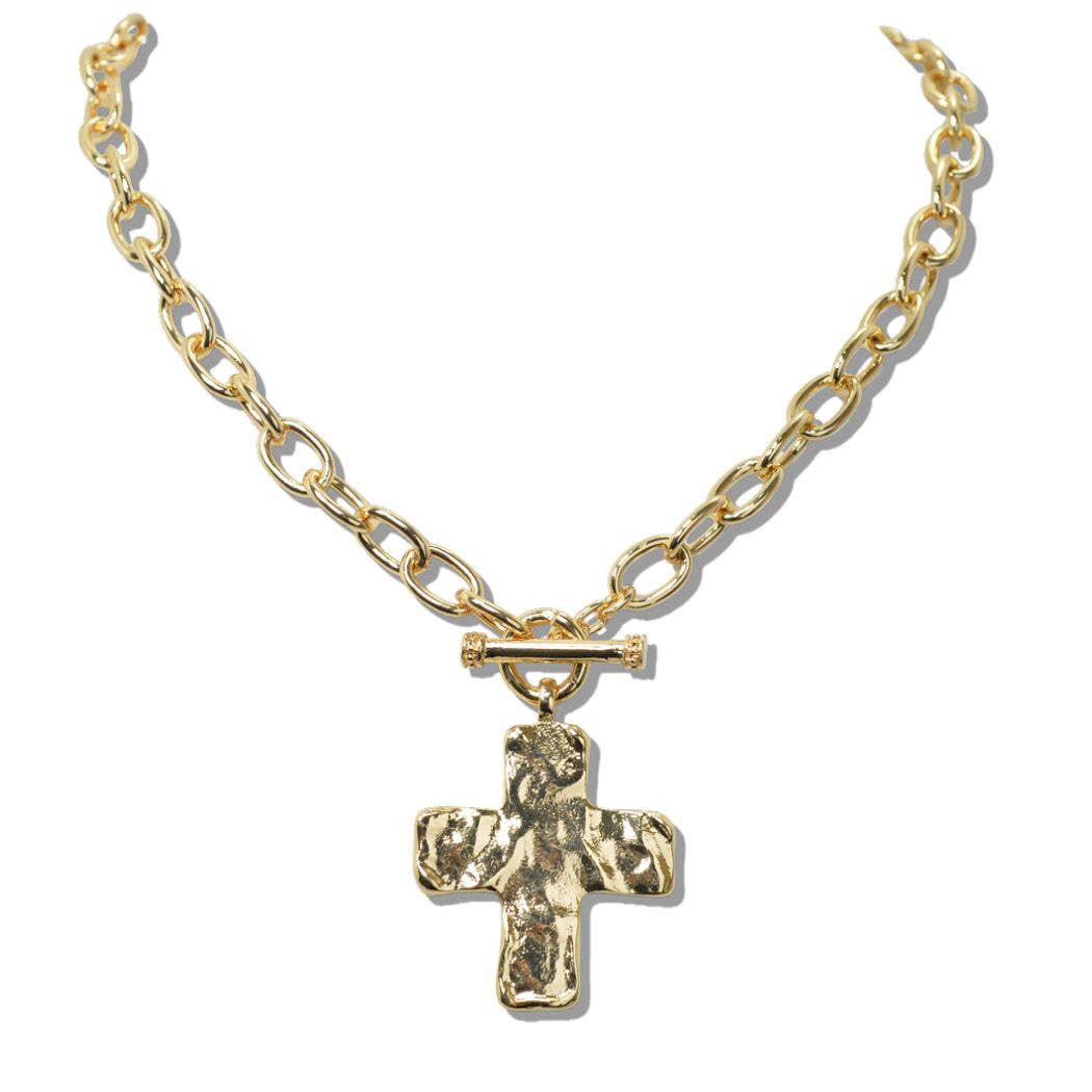 HAMMERED CROSS TOGGLE NECKLACE - GIFT