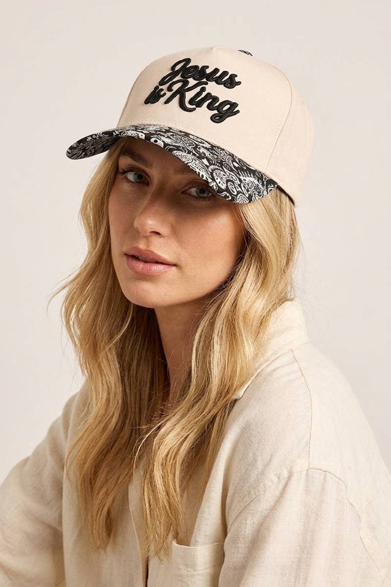 Jesus Is King Two-Tone Cotton Hat – 3D Embroidered Christian Cap