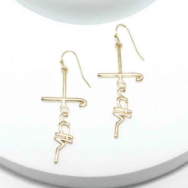 Faith word dangle earring - Gold color