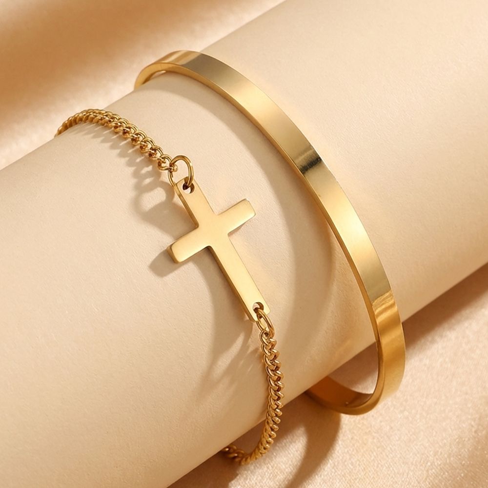 Cross Charm Bracelet Set for Men & Women – 304 Stainless Steel material