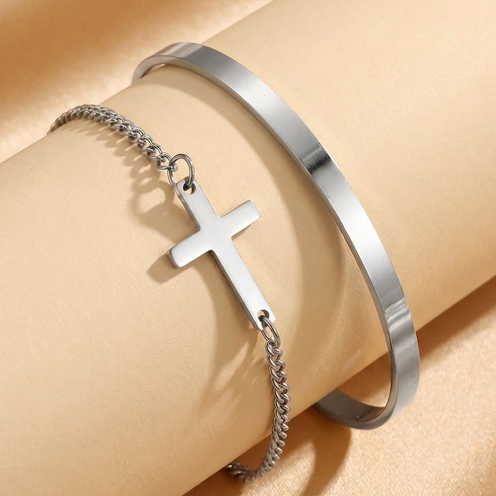 Cross Charm Bracelet Set for Men & Women – 304 Stainless Steel material