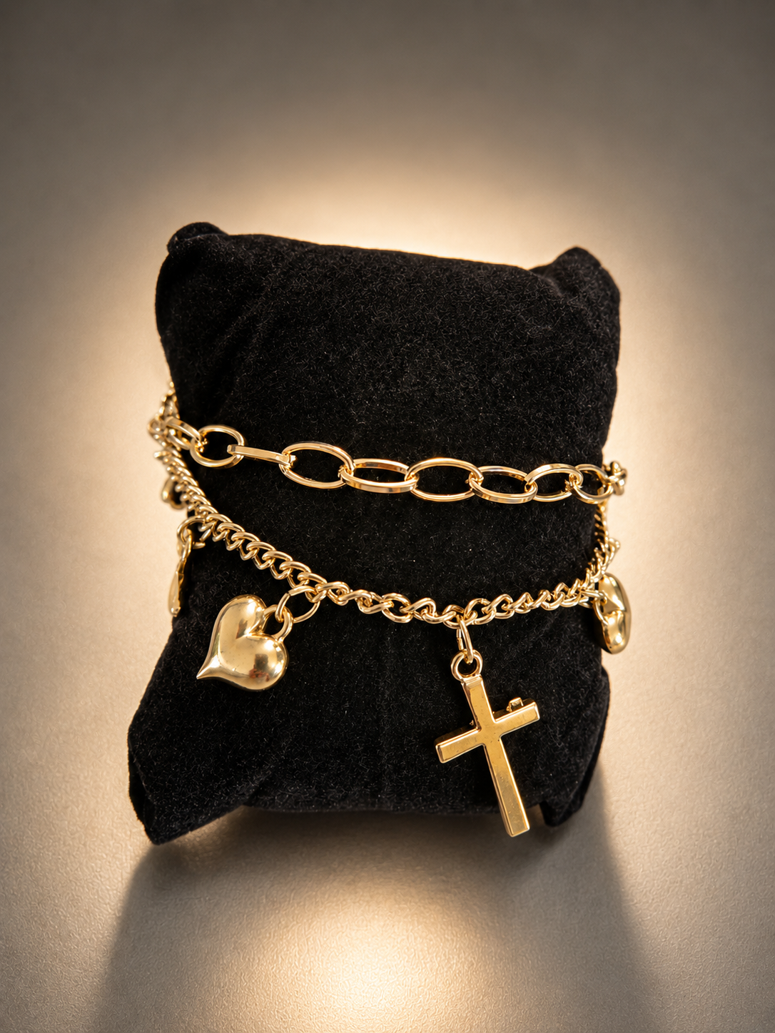 Cross and Heart Bracelet for Women – Electroplated Alloy Faith Jewelry - Gold-rose color