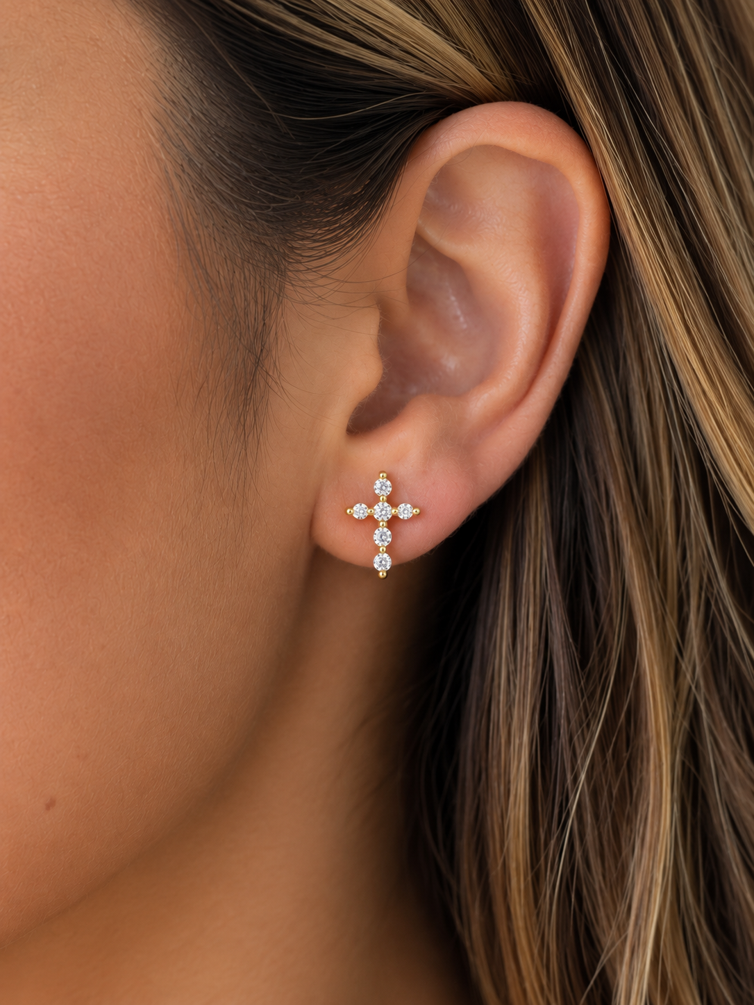 John 3:16 Cross Stud Earrings – Cubic Zirconia & Sterling Silver Posts