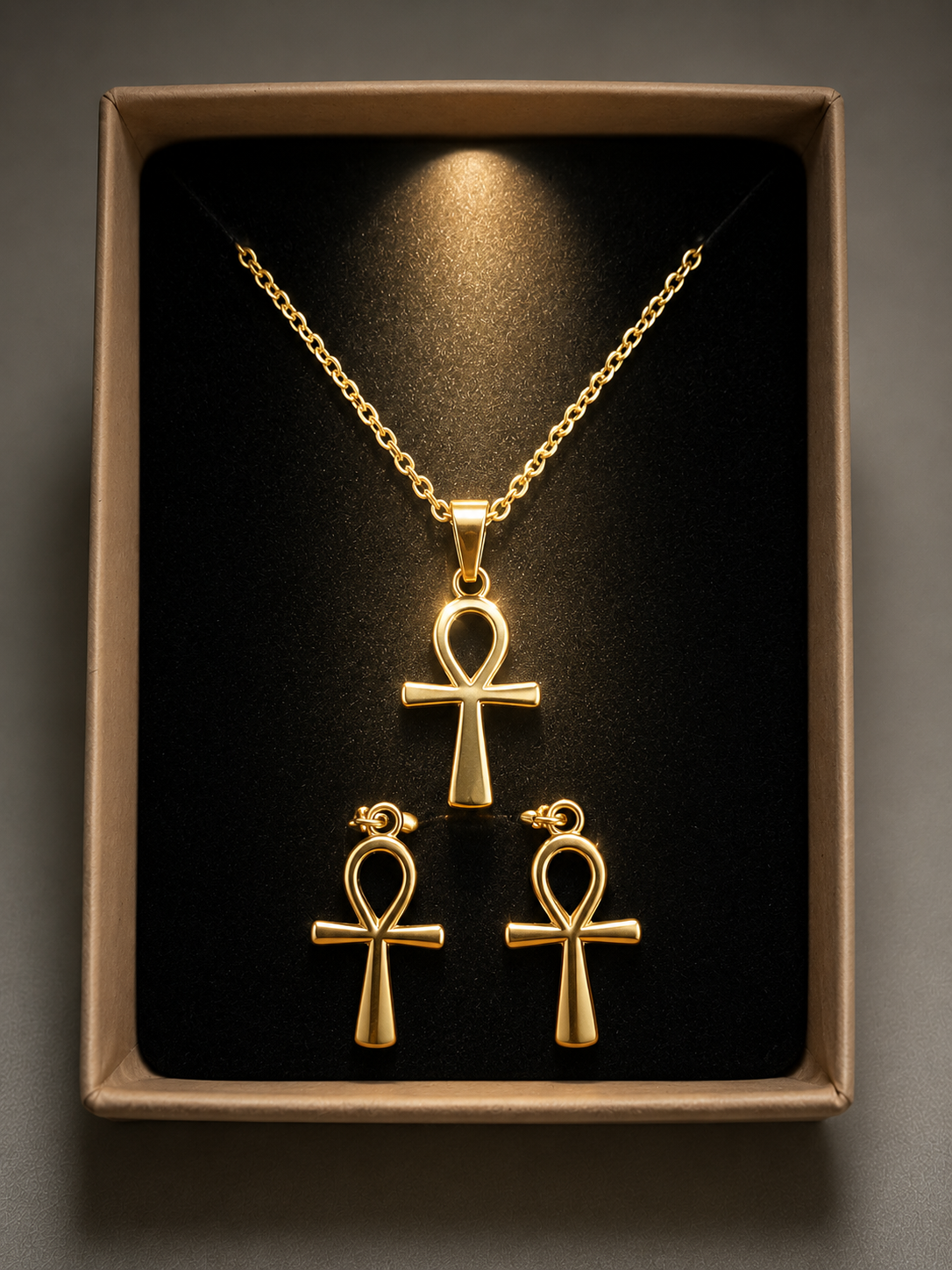 Jesus Crucifix Necklace & Earring Set – 18K Gold Plated and Stainless Steel. Two colors Silver & Gold