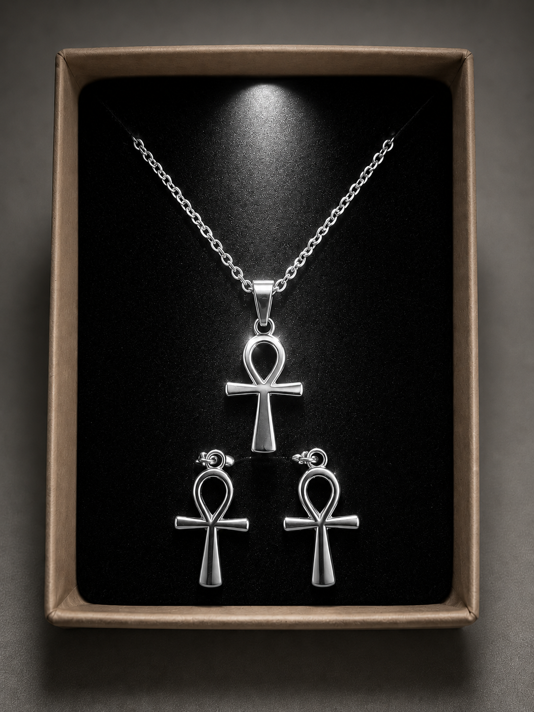 Jesus Crucifix Necklace & Earring Set – 18K Gold Plated and Stainless Steel. Two colors Silver & Gold