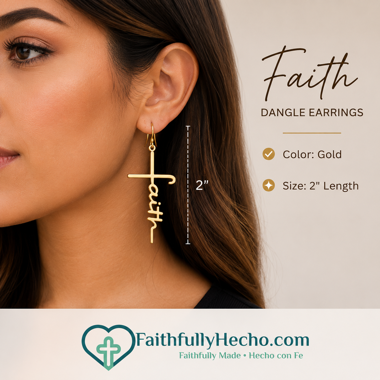 Faith word dangle earring - Gold color