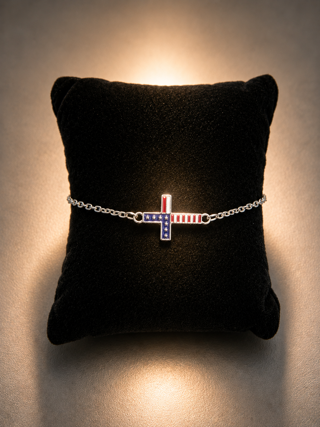 Patriotic Cross Bracelet – Red, White & Blue American Flag Cross Bracelet for Women
