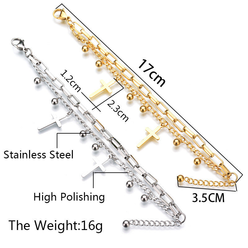 Elegant gold bracelet with cross charms In Titanium Steel With 18K Real Gold Electroplated Finish