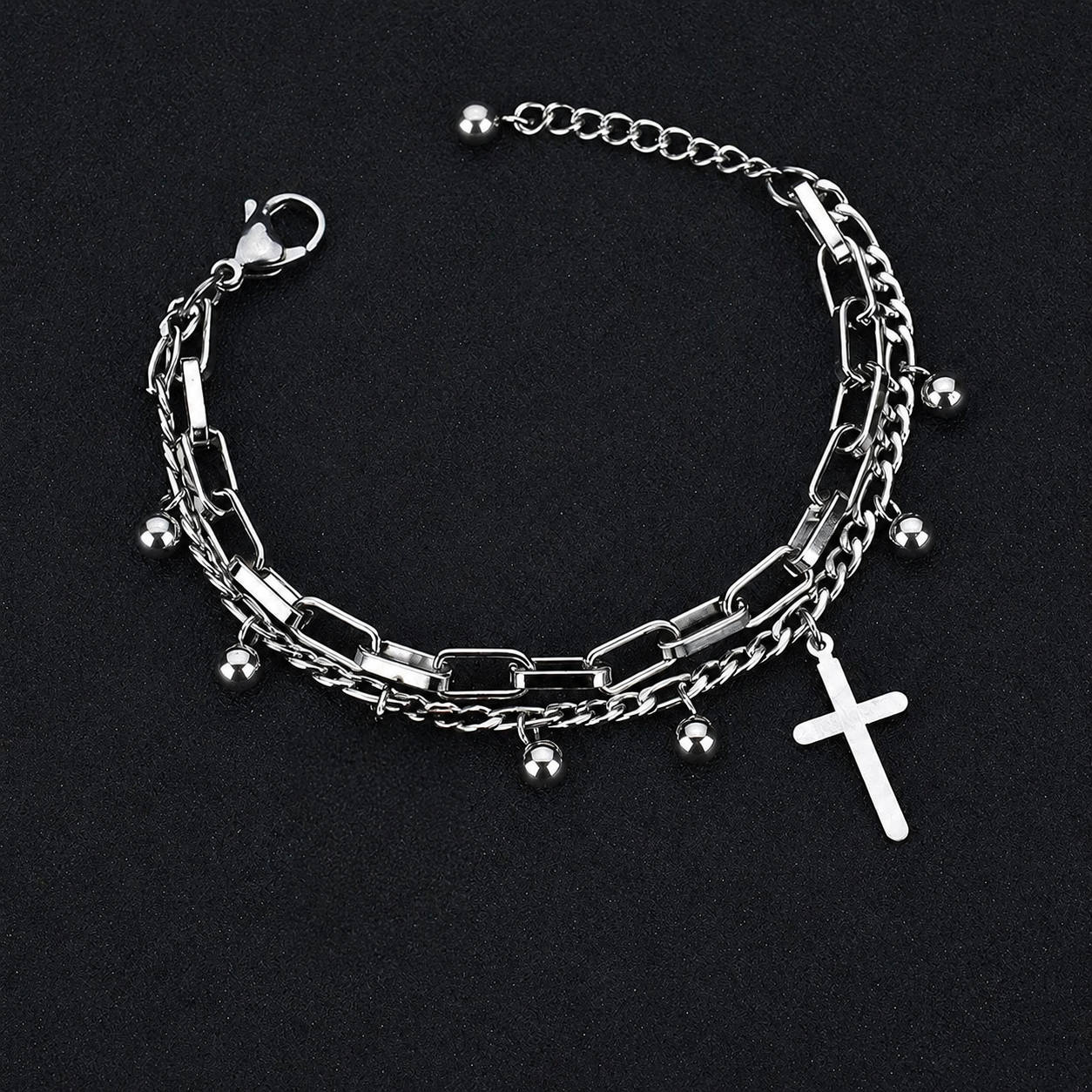 Elegant gold bracelet with cross charms In Titanium Steel With 18K Real Gold Electroplated Finish