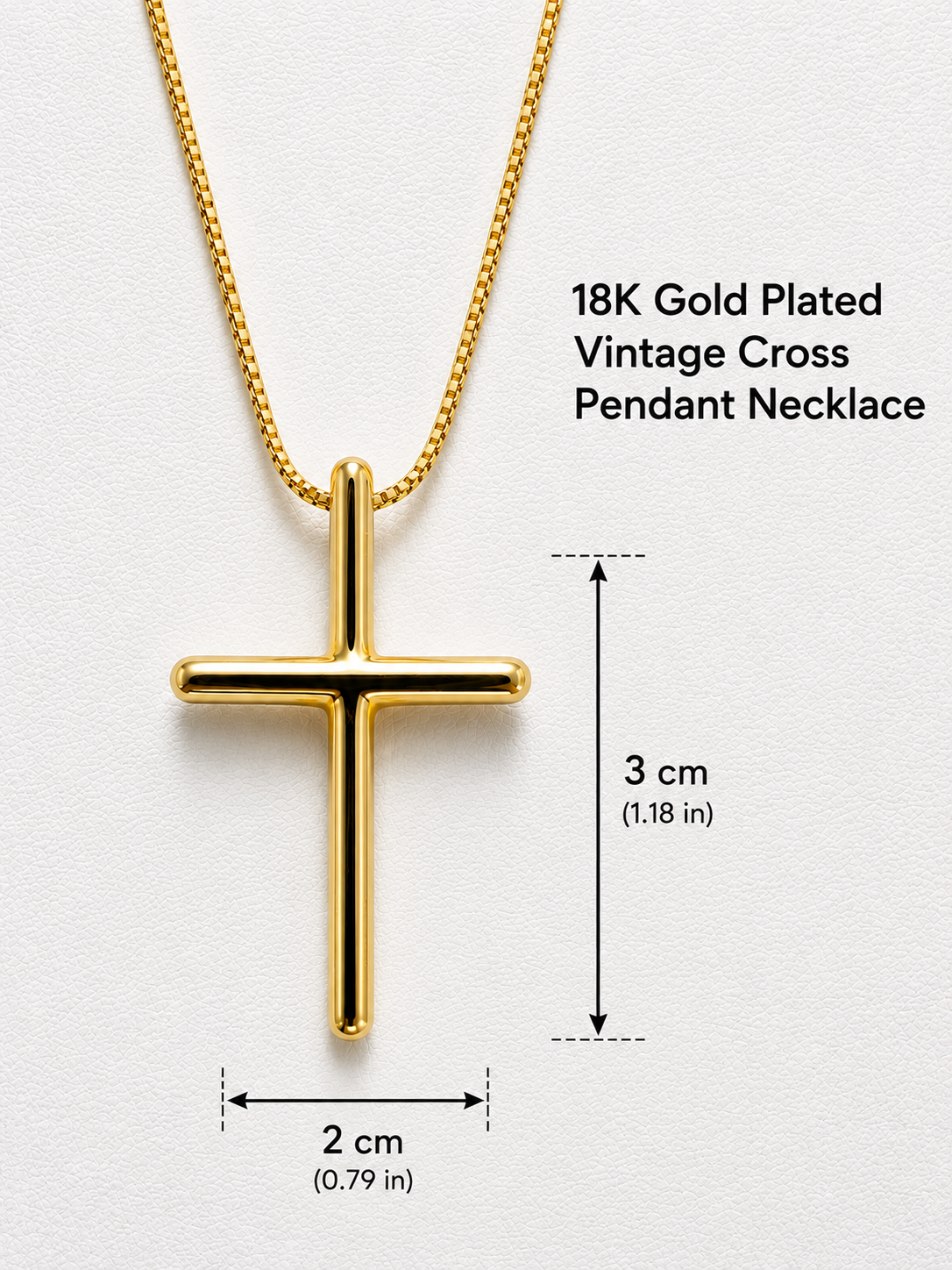 18K Gold Plated Vintage Cross Pendant Necklace in Gift Box