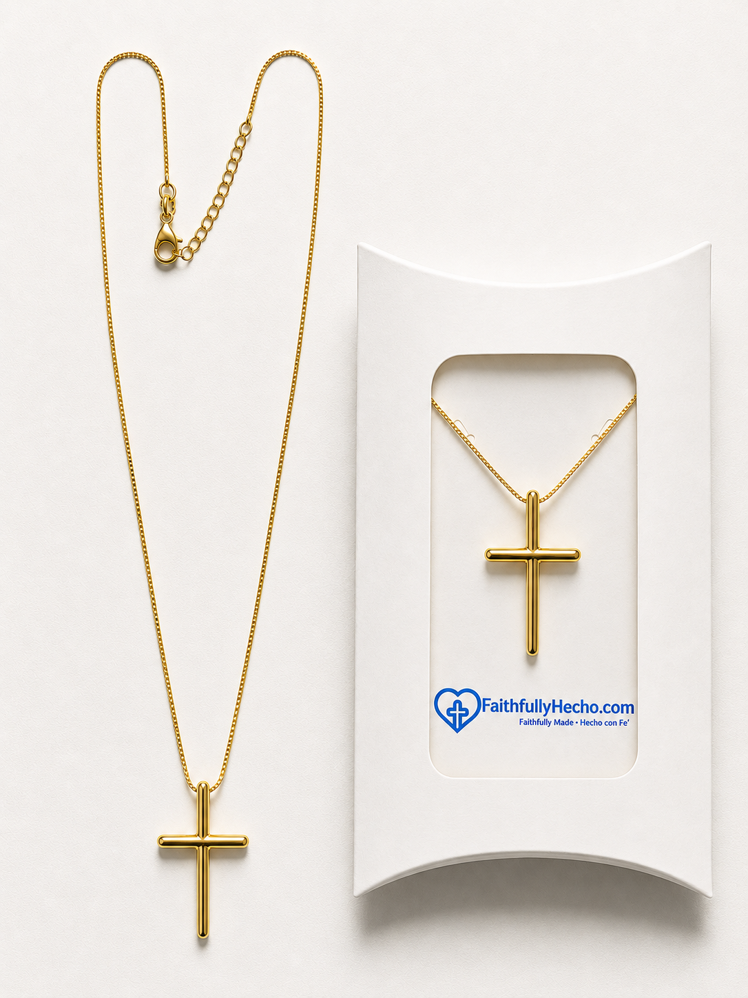 18K Gold Plated Vintage Cross Pendant Necklace in Gift Box