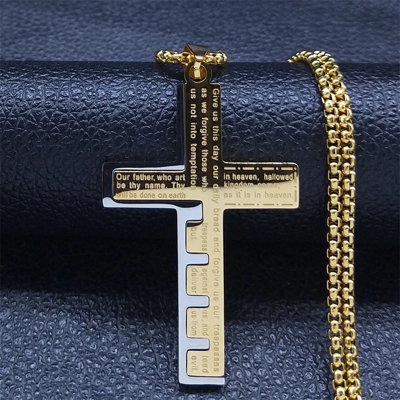 Modern Two-Tone Gold Cross Necklace – 22” Gold Chain Faith Jewelry unisex