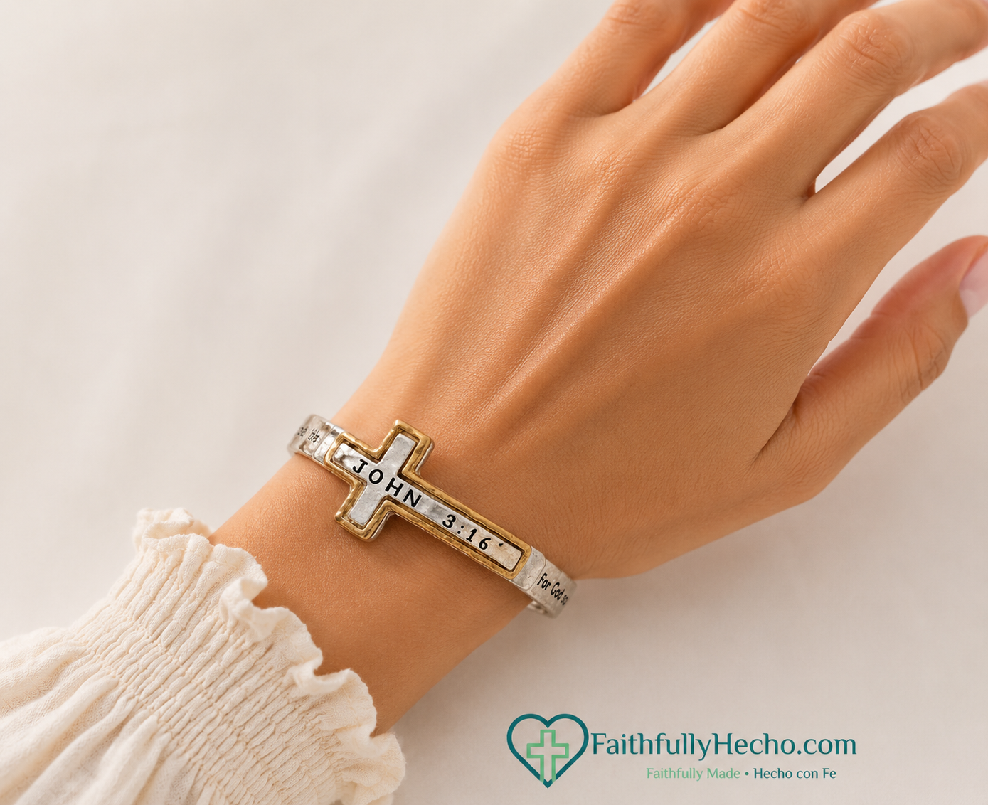 Engraved Cross John 3:16 Stretch Bracelet