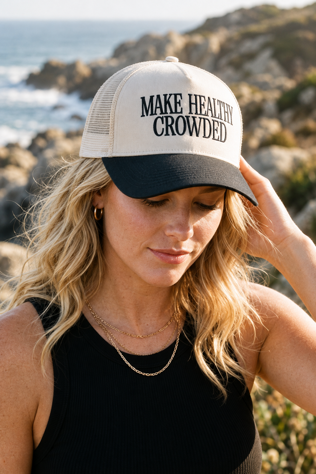 Make Heaven Crowded Two-Tone Mesh Snapback Trucker Hat - Unisex