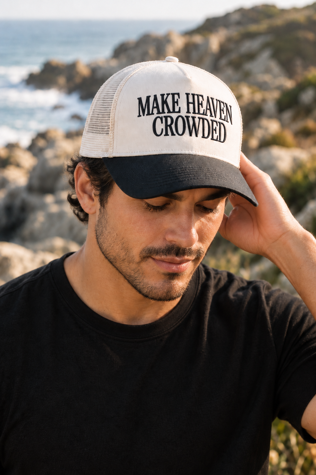 Make Heaven Crowded Two-Tone Mesh Snapback Trucker Hat - Unisex