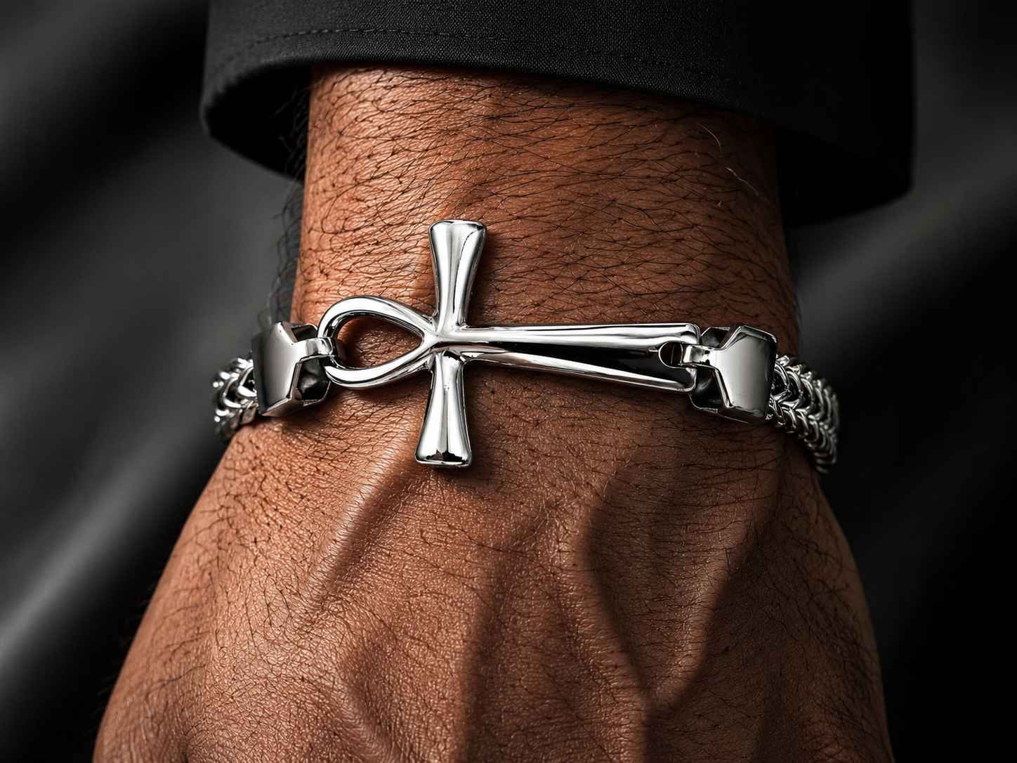 Men’s Silver Ankh Cross Bracelet – Faith-Inspired Stainless-Steel Bracelet for Men