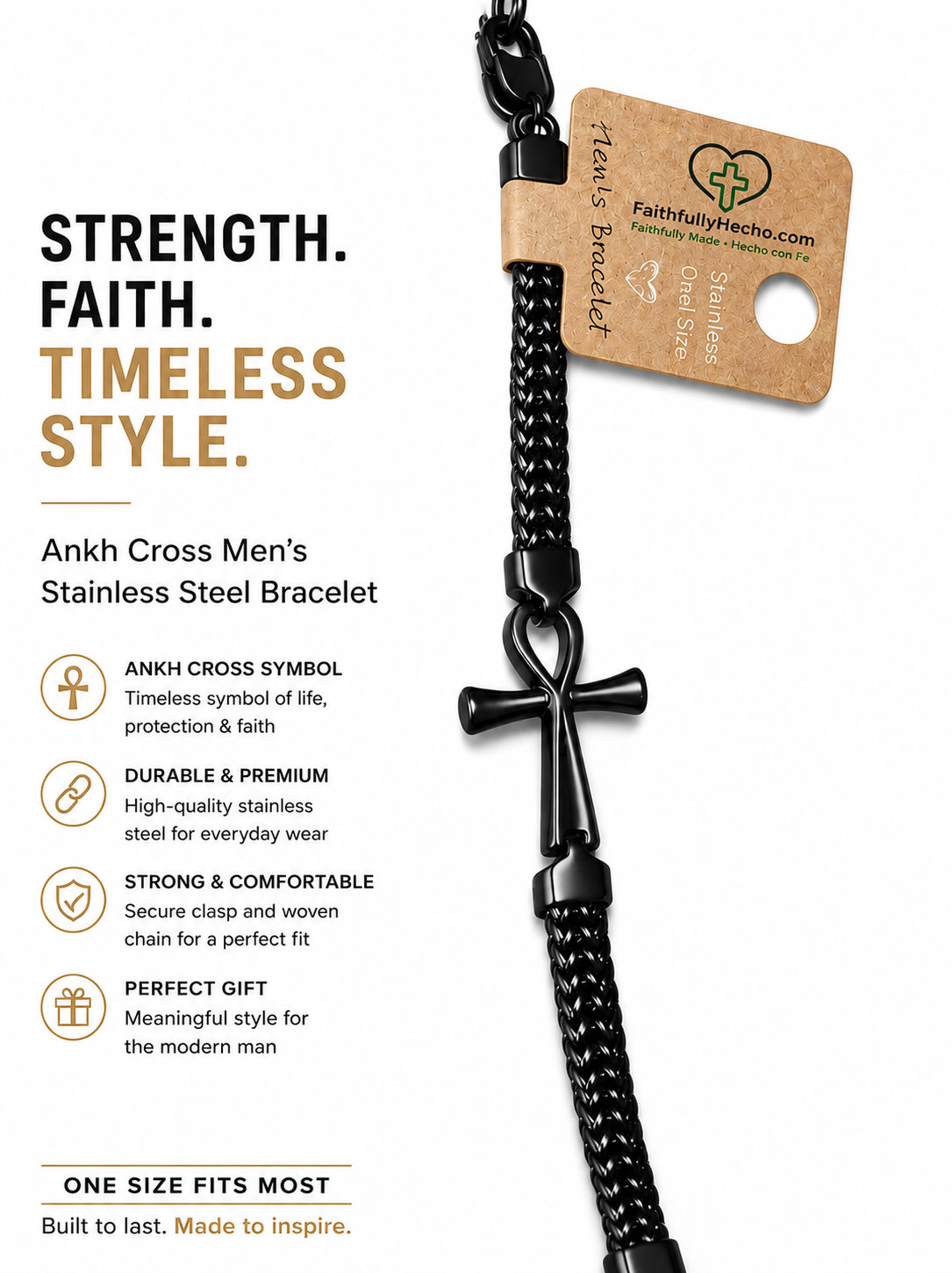 Black Ankh Cross Men’s Bracelet