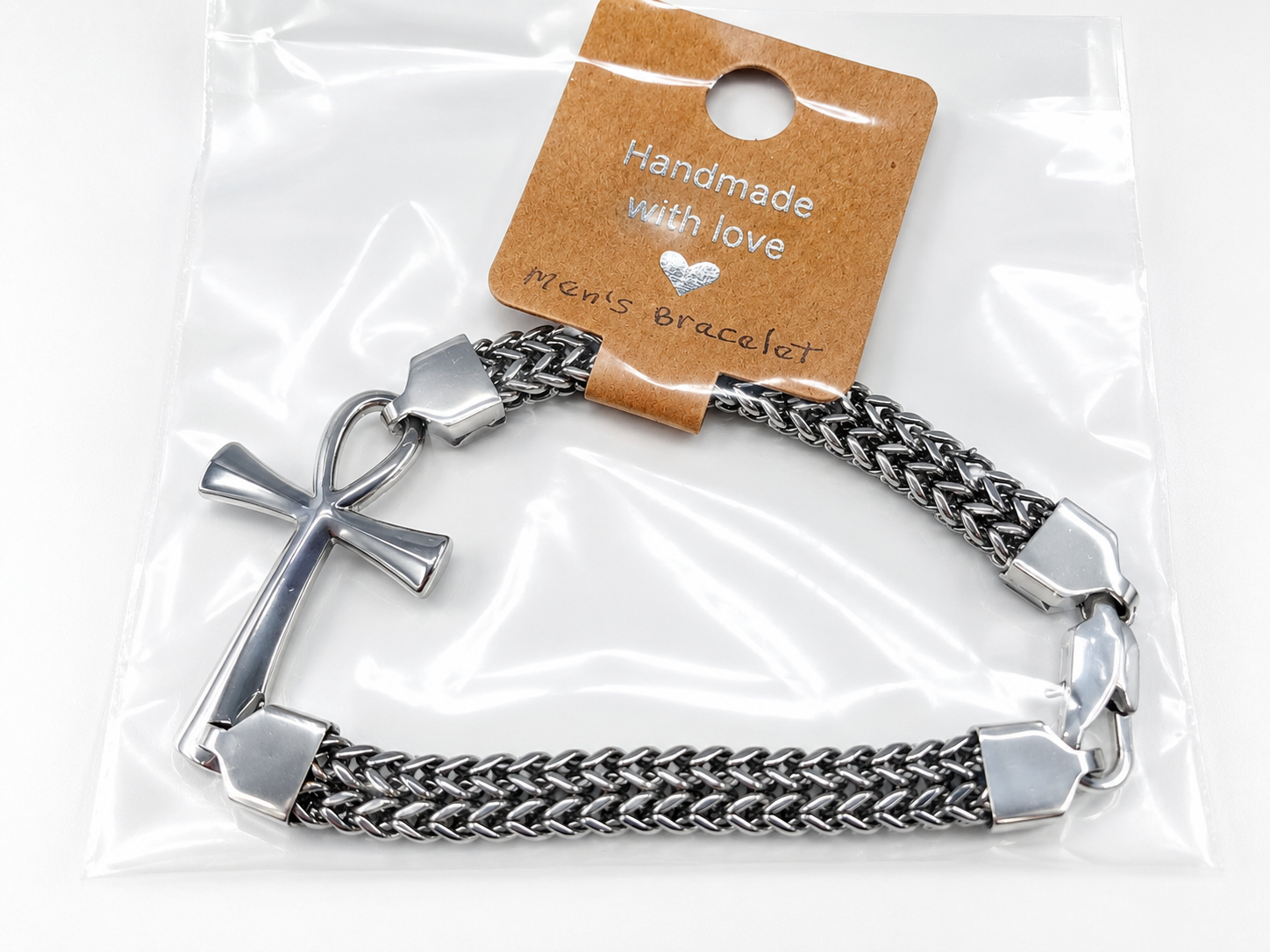 Men’s Silver Ankh Cross Bracelet – Faith-Inspired Stainless-Steel Bracelet for Men