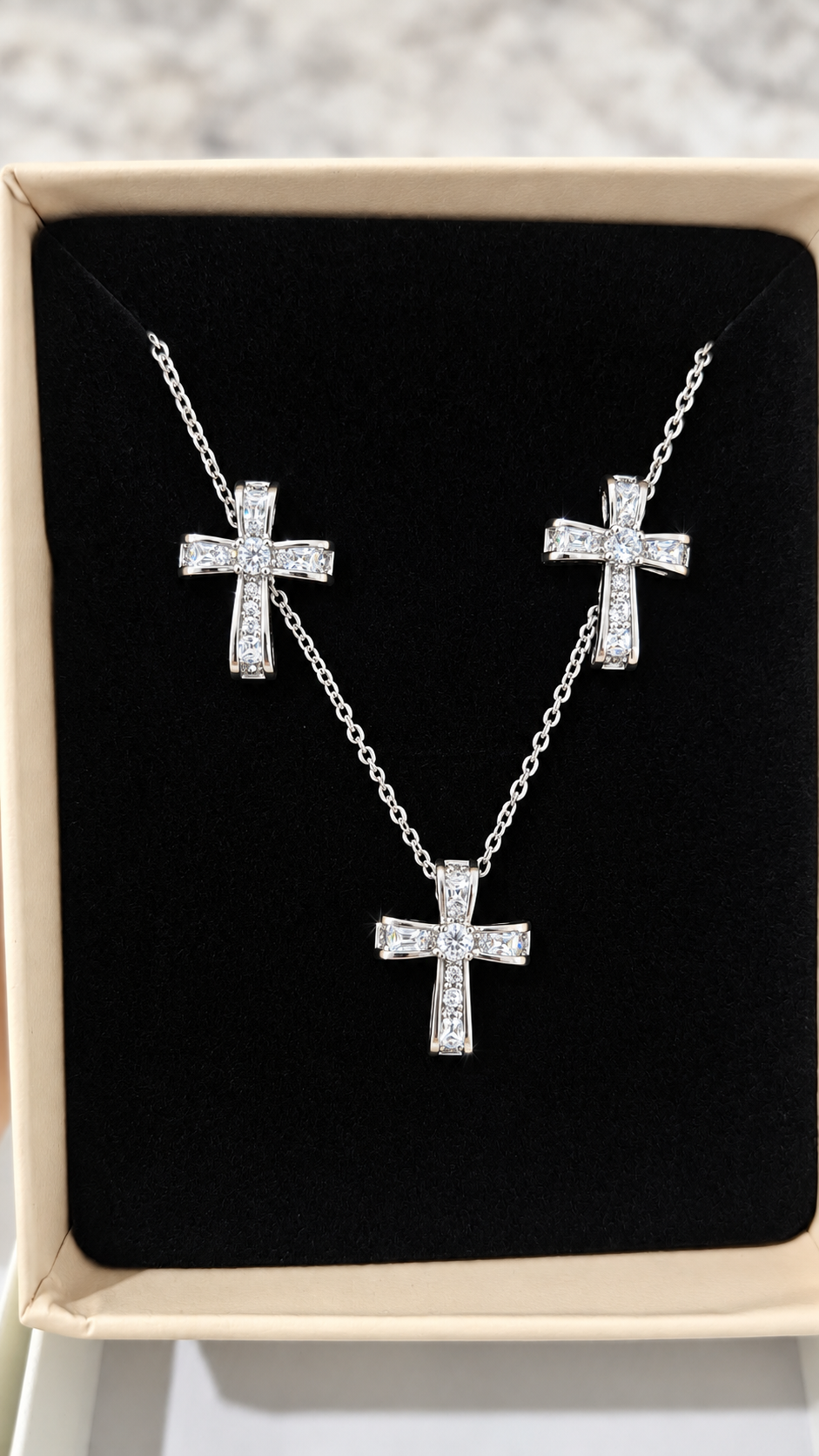 14K Gold-Plated Zircon Cross Necklace & Earring Set with Gift Box