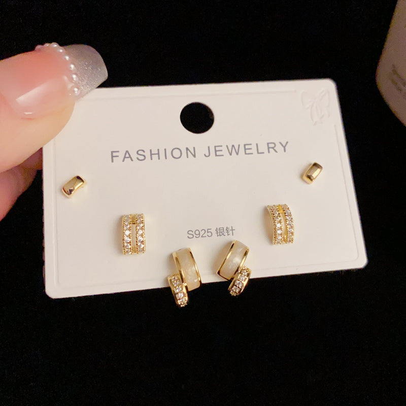 Set of Three-Piece Elegant Geometric Copper Ear Studs