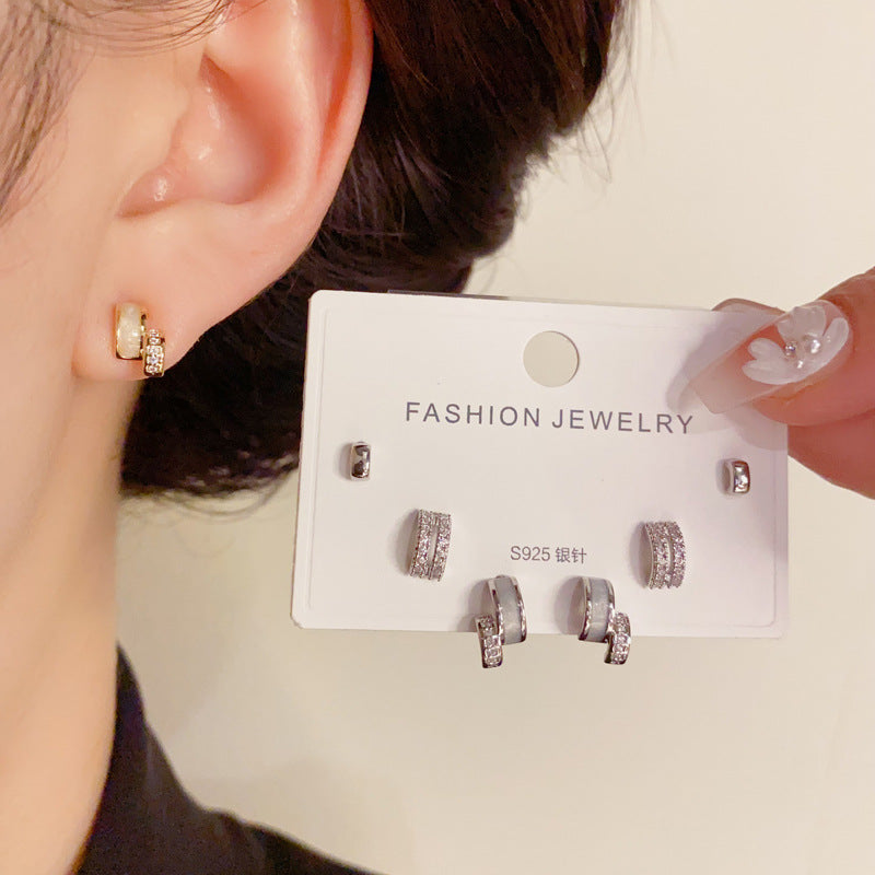 Set of Three-Piece Elegant Geometric Copper Ear Studs