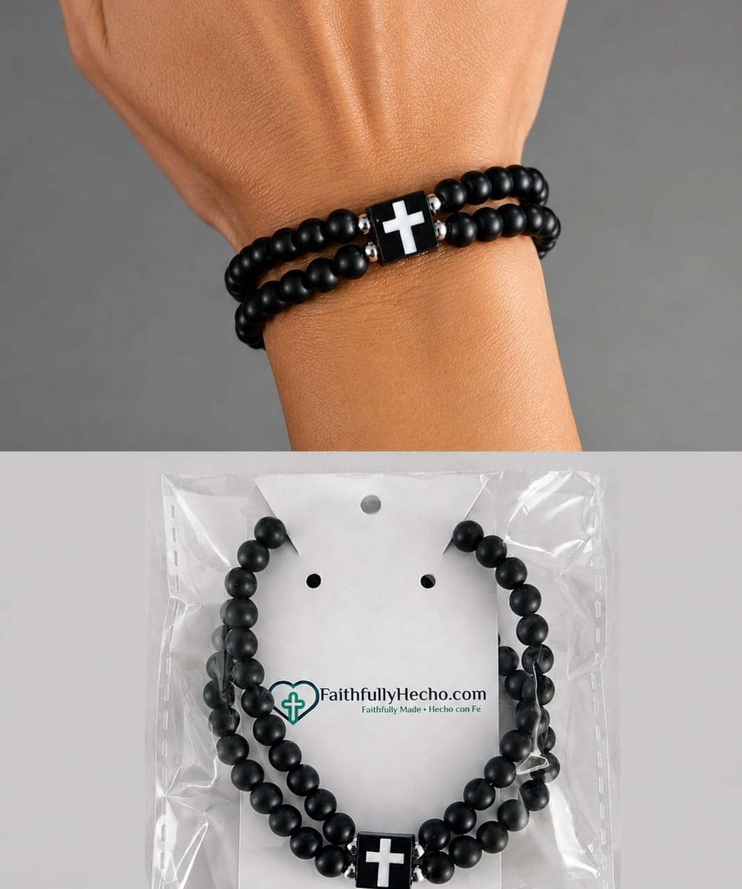 Unisex Beaded bracelet featuring an alloy stone chain and a zinc alloy cross pendant.