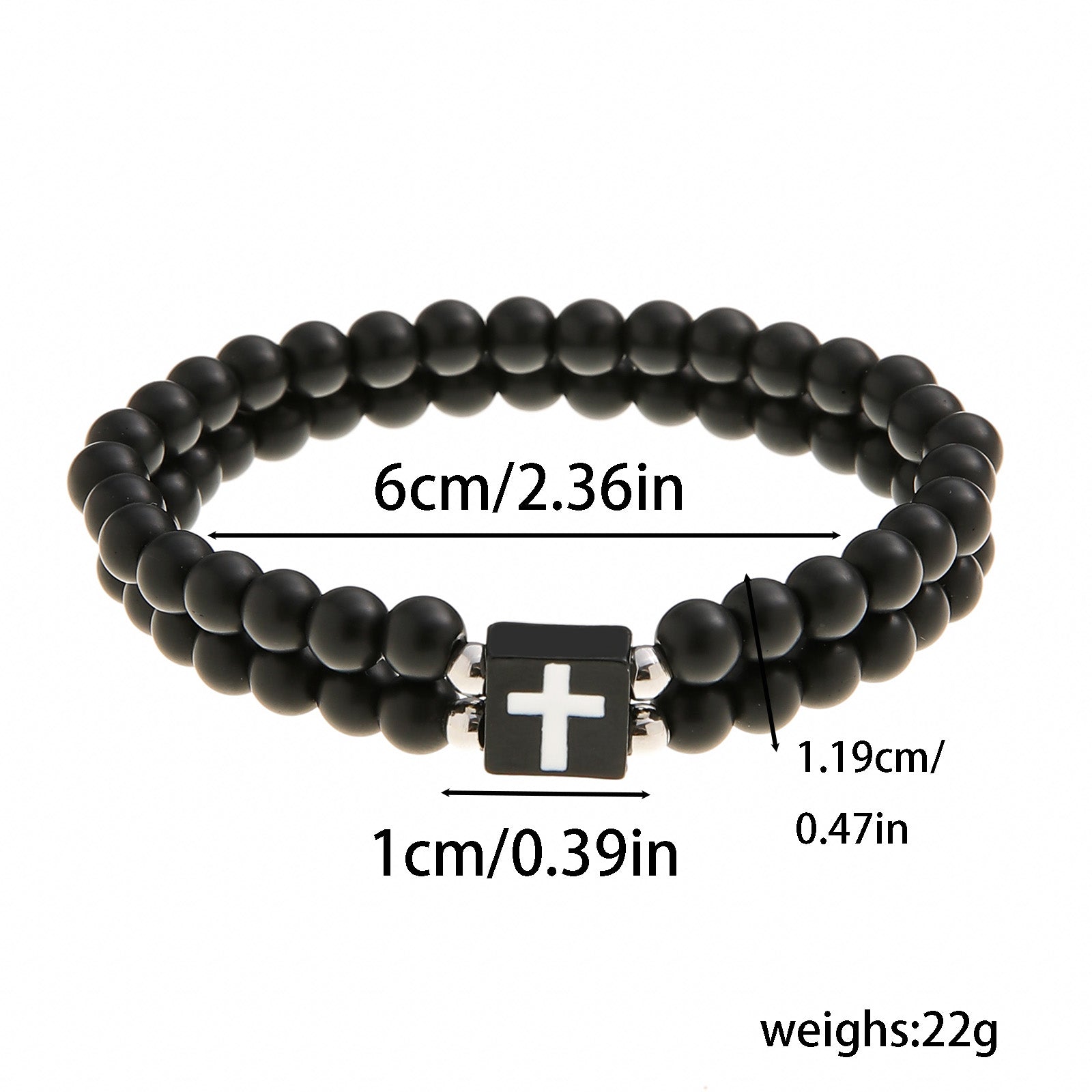 Unisex Beaded bracelet featuring an alloy stone chain and a zinc alloy cross pendant.