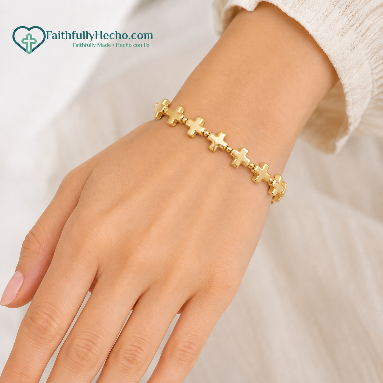 CROSS BEADED STRETCH BRACELET - Two Colors - Two tones