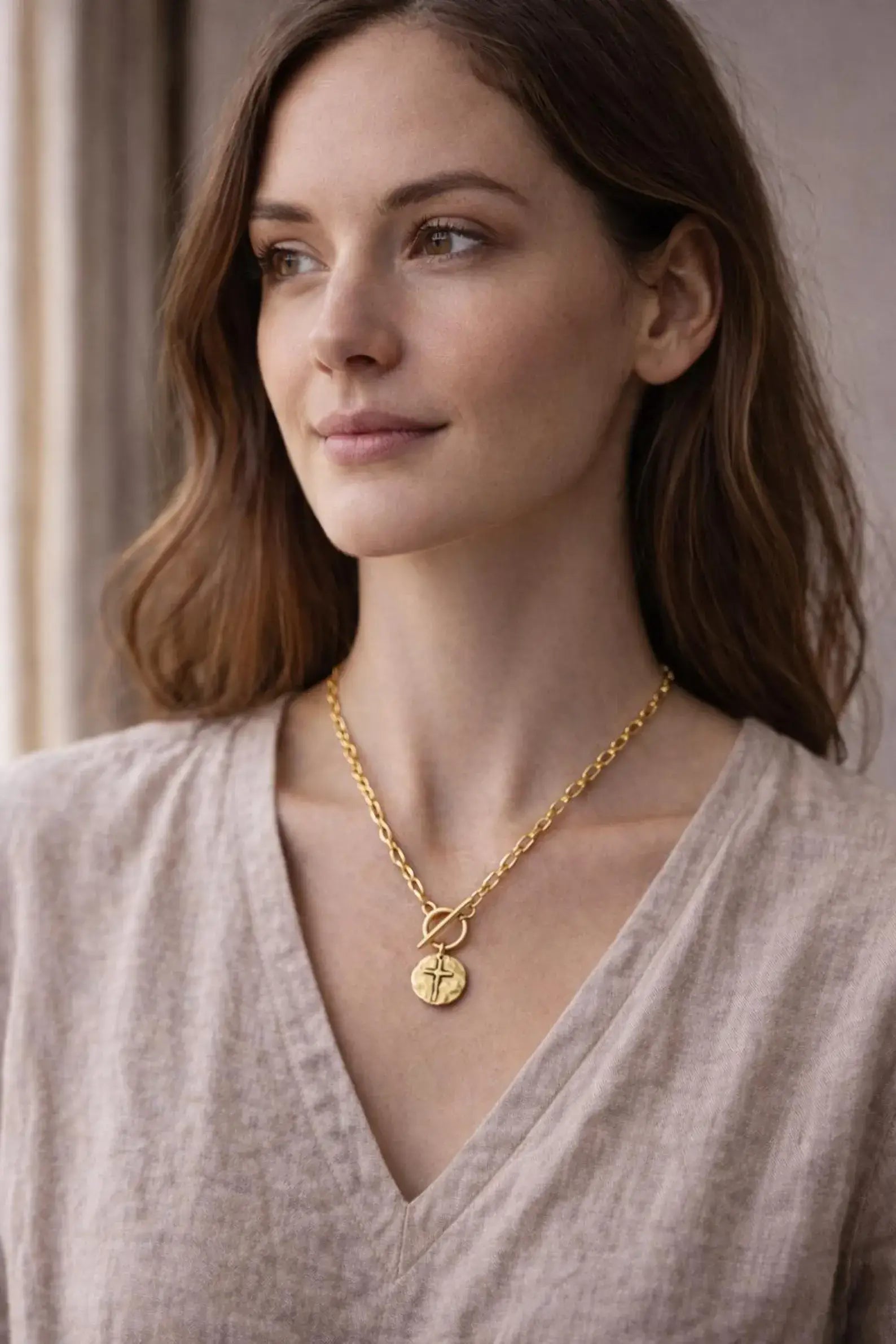 Faith Endures Cross Necklace – Gold Paperclip Chain 18"