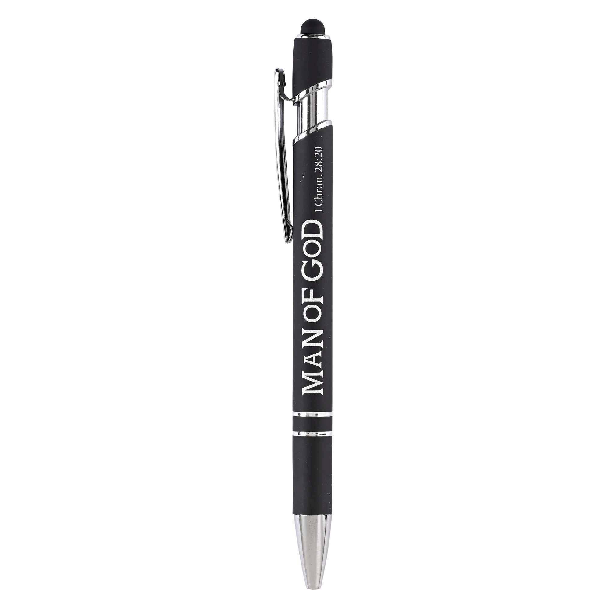 Title: Man of God Black Pen with Cross Clip & Scripture Bookmark Card - 1 Chronicles 28:20.