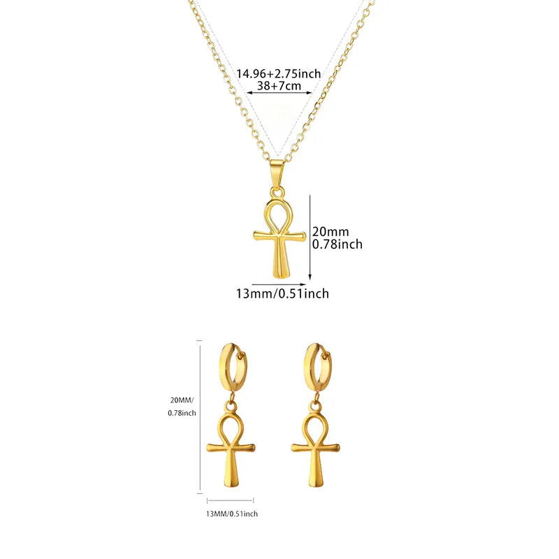 Jesus Crucifix Necklace & Earring Set – 18K Gold Plated and Stainless Steel. Two colors Silver & Gold