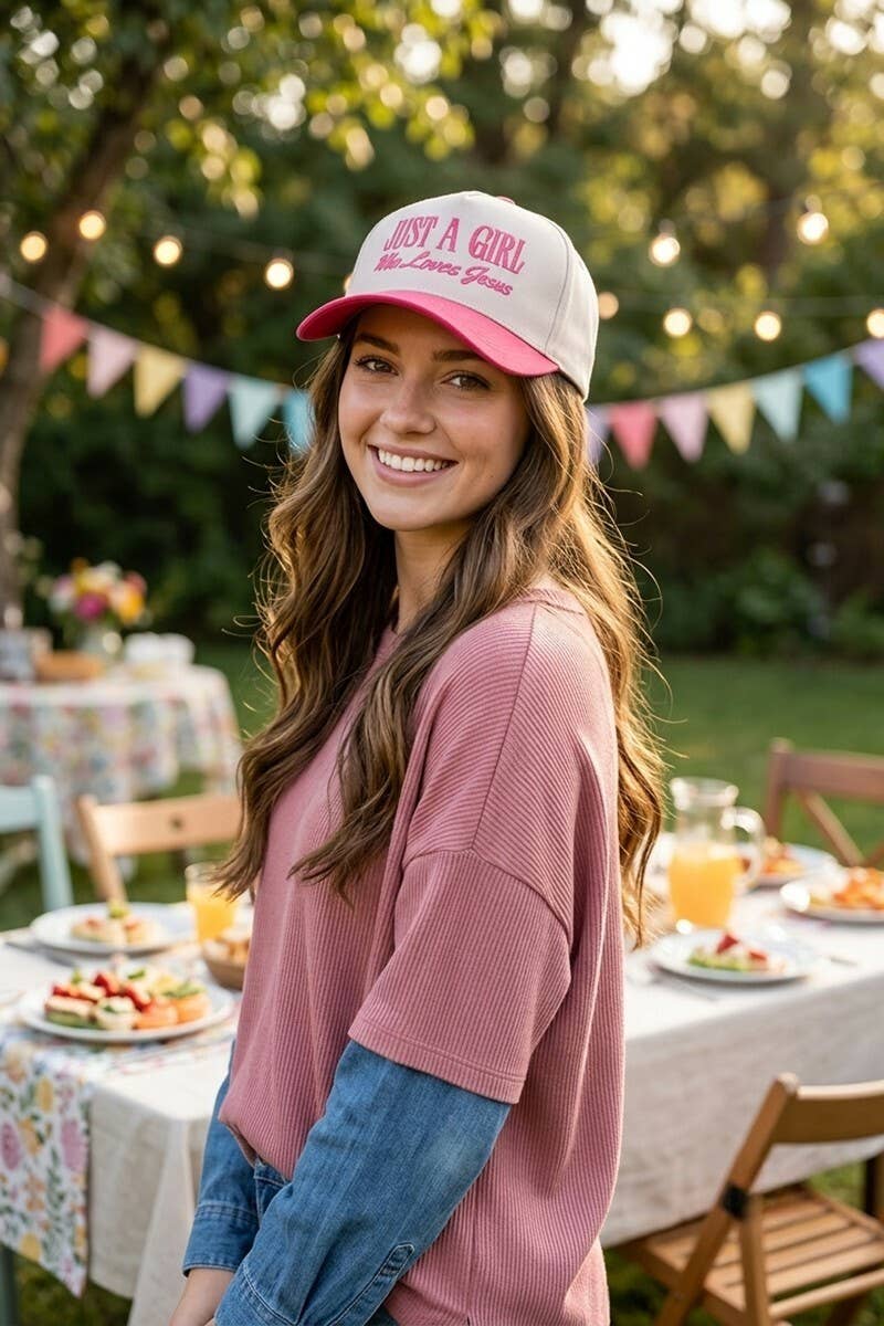 Just A Girl Who Loves Jesus Two-Tone Canvas Cotton Cap – Adjustable Christian Hat
