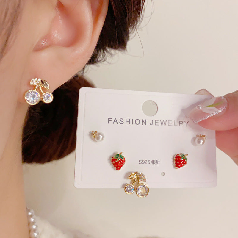 Set Cherry Strawberry ear studs - Copper 14K Gold Plated